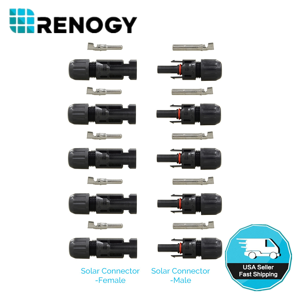 Renogy 5 Pairs Connectors Cable For Solar Panels Pair Male/female Connector